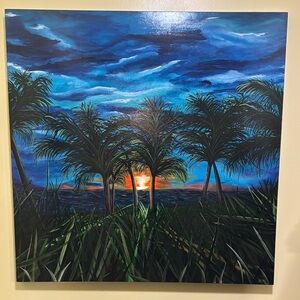 Tropical Sunset Canvas Art - this is an original hand painted item.